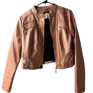 VENUS ,Women's Metallic Pink Leather Jacket